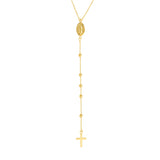 Virgin Mary and Cross Adjustable Necklace, 14K Yellow Gold