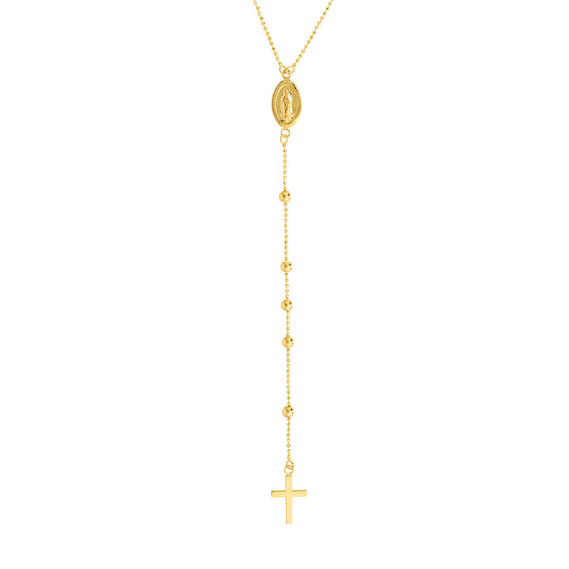 Virgin Mary and Cross Adjustable Necklace, 14K Yellow Gold