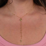 Virgin Mary and Cross Adjustable Necklace, 14K Yellow Gold