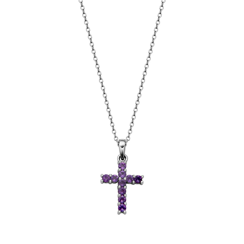 Petite Amethyst Cross Pendant, Sterling Silver