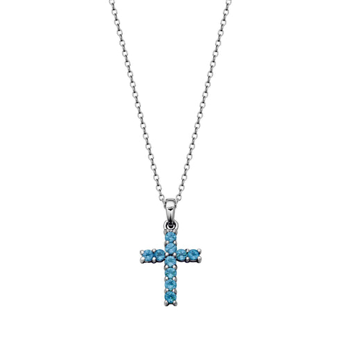 Petite Blue Topaz Cross Pendant, Sterling Silver