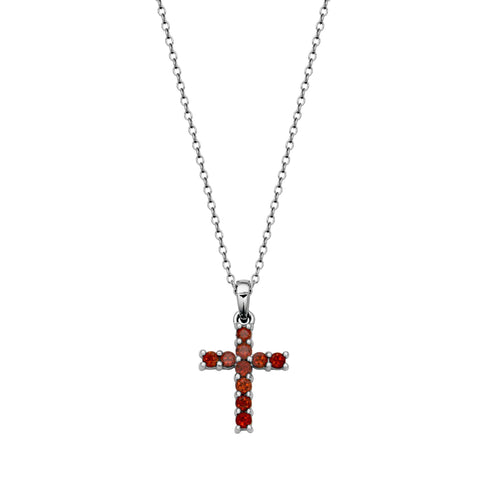 Petite Garnet Cross Pendant, Sterling Silver