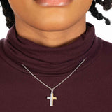 Two Tone Cross with White Sapphire, Sterling and Gold Plated