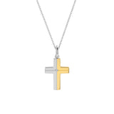 Two Tone Cross with White Sapphire, Sterling and Gold Plated