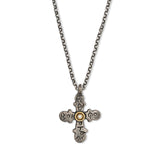 Byzantine Cross With Diamond Center, Sterling Silver and 24K Yellow Gold