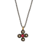 Cabochon Garnet And Diamond Pendant, Sterling Silver and 24K Yellow Gold
