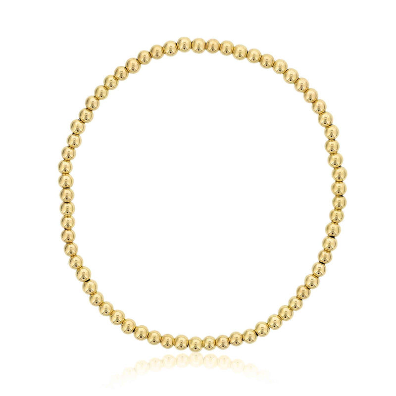 Gold Filled 3 MM Beads Stretch Bracelet, 6.60 Inches
