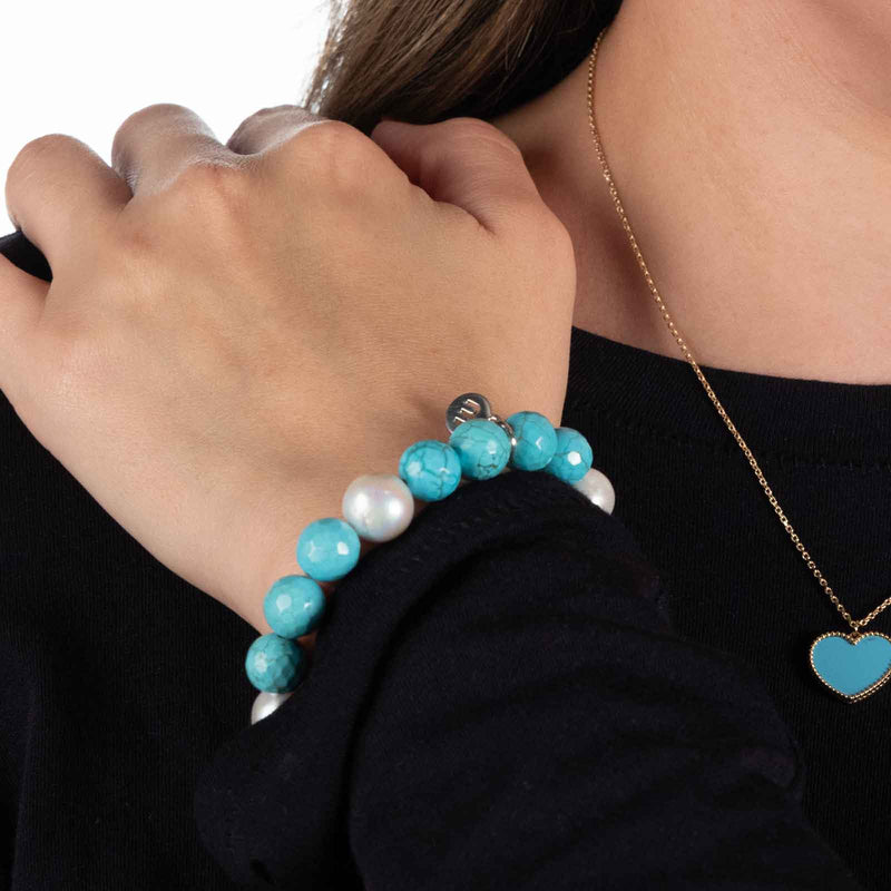 Turquoise and White Baroque Pearls Stretch Barcelet