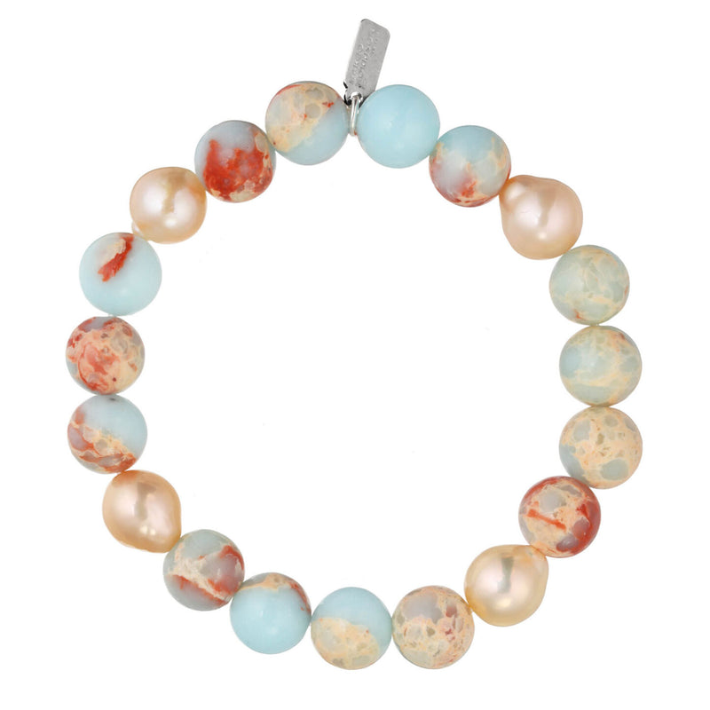 Aqua Terra Jasper and Pink Baroque Pearl Bracelet