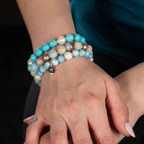 Pale Blue Larimar Bead and Baroque Pearl Bracelet