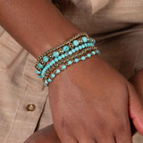 Blue Howlite, Gold Filled Beads, 5 Stretchy Bracelets Set