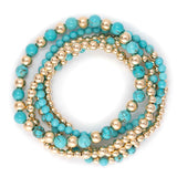 Blue Howlite, Gold Filled Beads, 5 Stretchy Bracelets Set