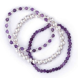 Amethyst, Sterling Silver Beads, 3 Stretchy Bracelets Set