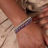 Amethyst, Sterling Silver Beads, 3 Stretchy Bracelets Set
