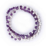 Amethyst, Sterling Silver Beads, 3 Stretchy Bracelets Set