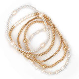 Pearl, Gold Filled, Sterling Silver Beads, 5 Stretchy Bracelets Set