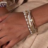 Pearl, Gold Filled, Sterling Silver Beads, 5 Stretchy Bracelets Set