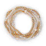 Pearl, Gold Filled, Sterling Silver Beads, 5 Stretchy Bracelets Set