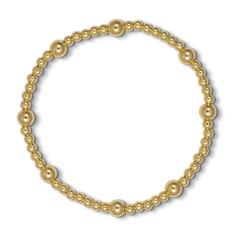 Alternating Size Gold Filled Beads Stretch Bracelet, 6.50 Inches