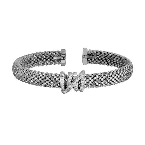 Popcorn Bracelet with Diamonds, Adjustable, Sterling Silver