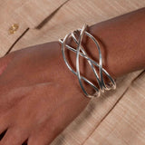Wavy Crossed Wire Cuff Bracelet, Sterling Silver