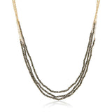 Pyrite Triple Strand Necklace, Yellow Gold Plating