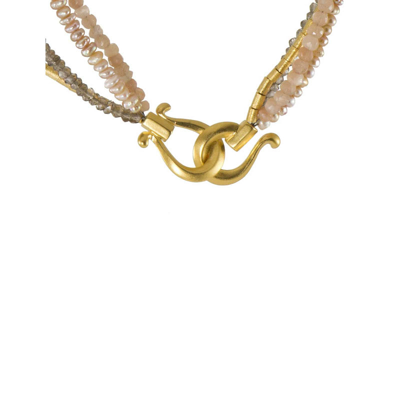 Multi-Strand Peach Moonstone, Smoky Quartz, and Pearl Necklace, 24 Karat Vermeil