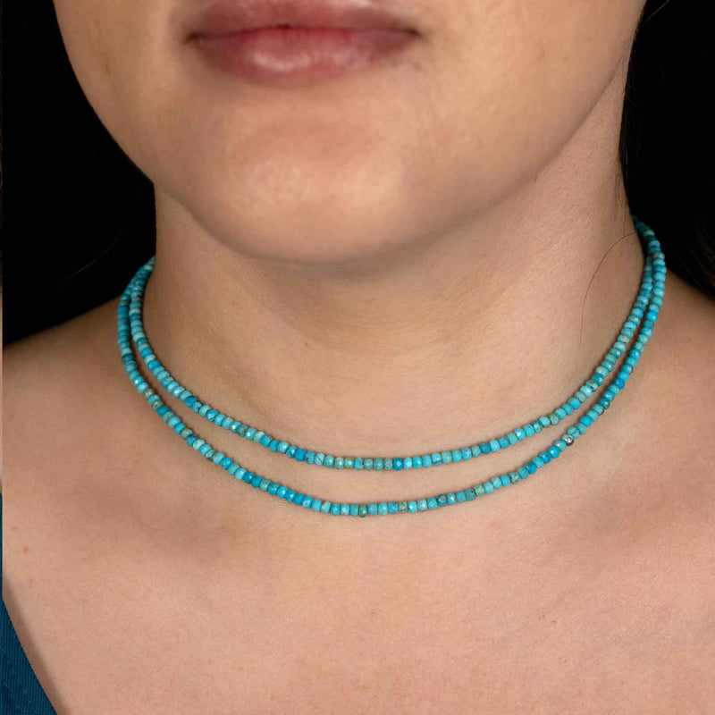 Turquoise Bead Necklace with Ring Clasp, 24 Karat Vermeil