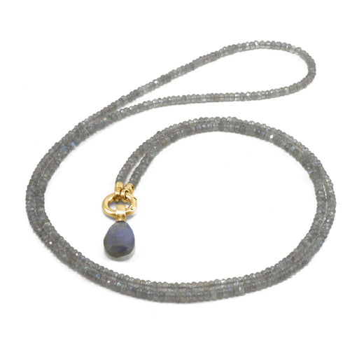 Labradorite Drop and Bead Necklace, 24 Karat Vermeil