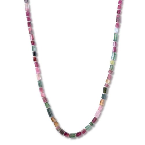 Pink and Green Tourmaline Bead Necklace, 14K Gold Clasp