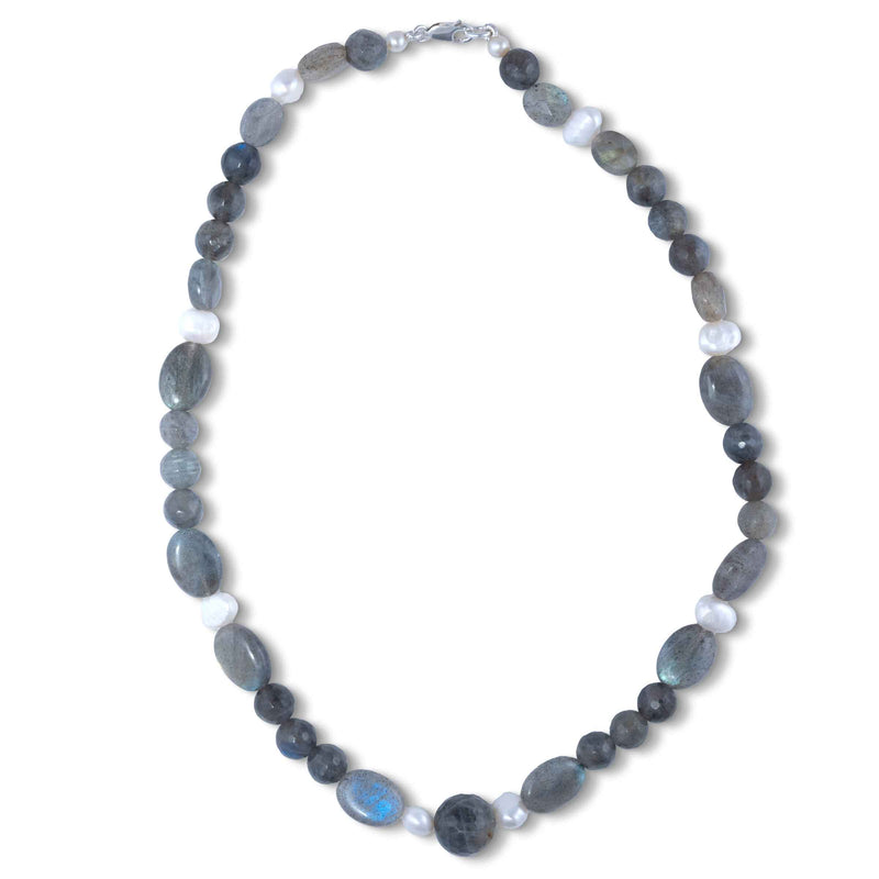 Labradorite and Pearl Necklace, Sterling Silver