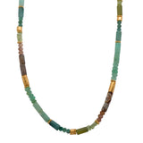 Green and Brown Tones Bead Necklace, 24K Vermeil