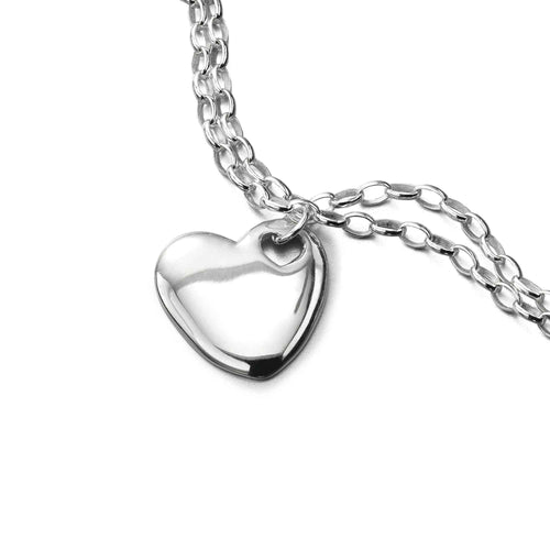 Heart Charm Bracelet with Double Rolo Link Chain, Sterling Silver, 7.25 Inches