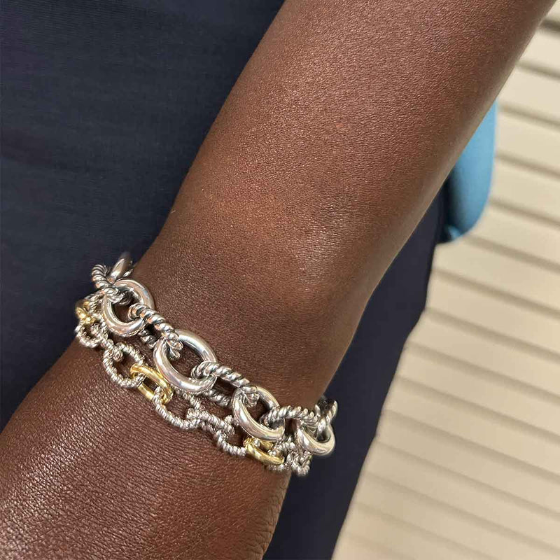 Rope Twist Link Bracelet, Silver and 18K Gold