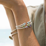 Rope Design Hinged Cuff with Amethyst Ends, Sterling Silver