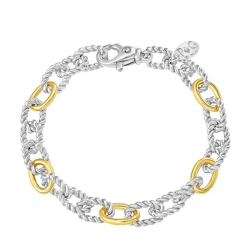 Rope Twist Link Bracelet, Silver and 18K Gold