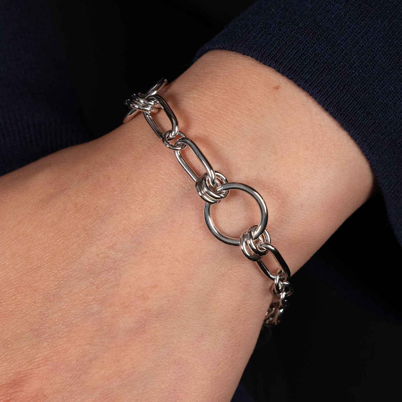 Mixed Shape Link Bracelet, Sterling Silver