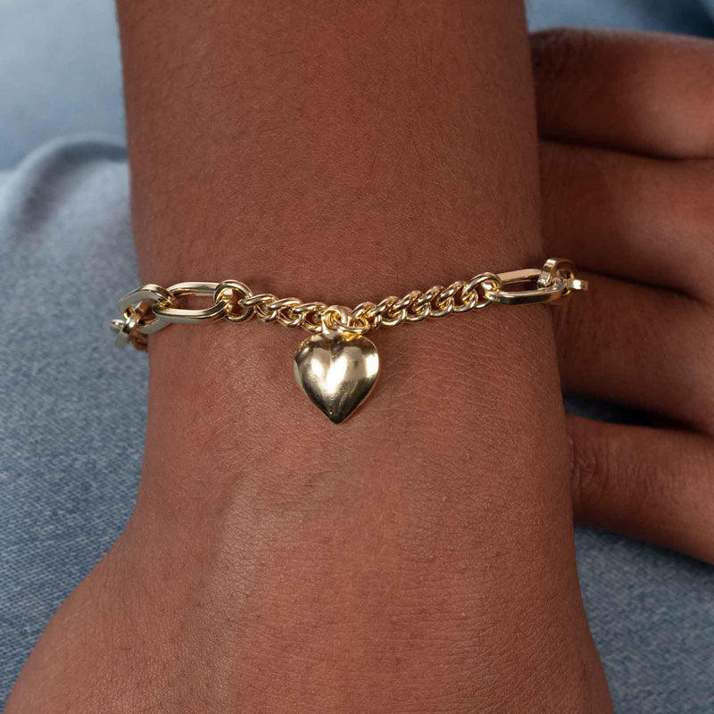 Heart Dangle Bracelet, Yellow Gold Plated
