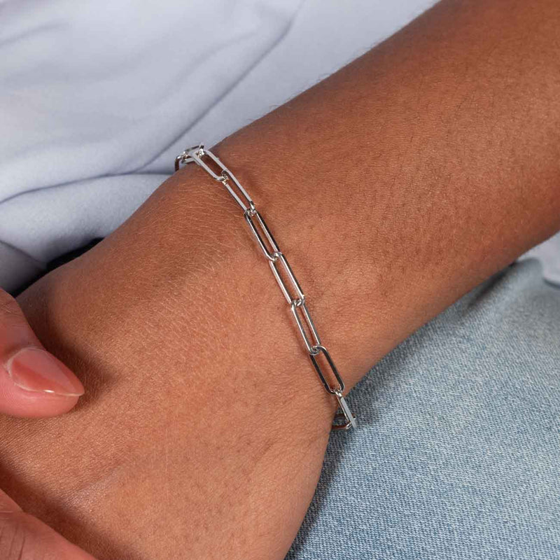 Paperclip Chain Bracelet, 7 Inches, Sterling Silver