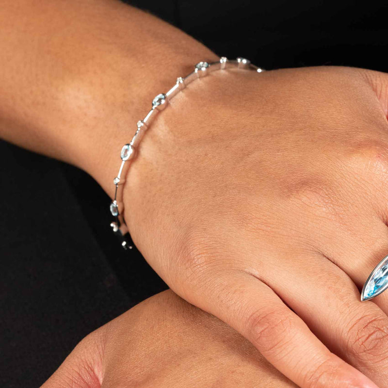 Blue Topaz and White Sapphire Bangle Bracelet, Sterling Silver