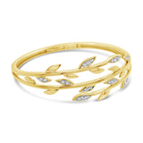 Leaf Design Hinged Bangle Bracelet, Yellow Gold Plated Silver