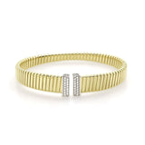 Ribbed Cuff Braclet with CZ, Gold Plated