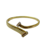 Ribbed Bypass Style Bracelet With CZ, Gold Plated Silver
