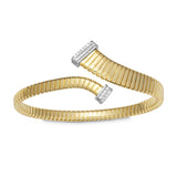 Ribbed Bypass Style Bracelet With CZ, Gold Plated Silver