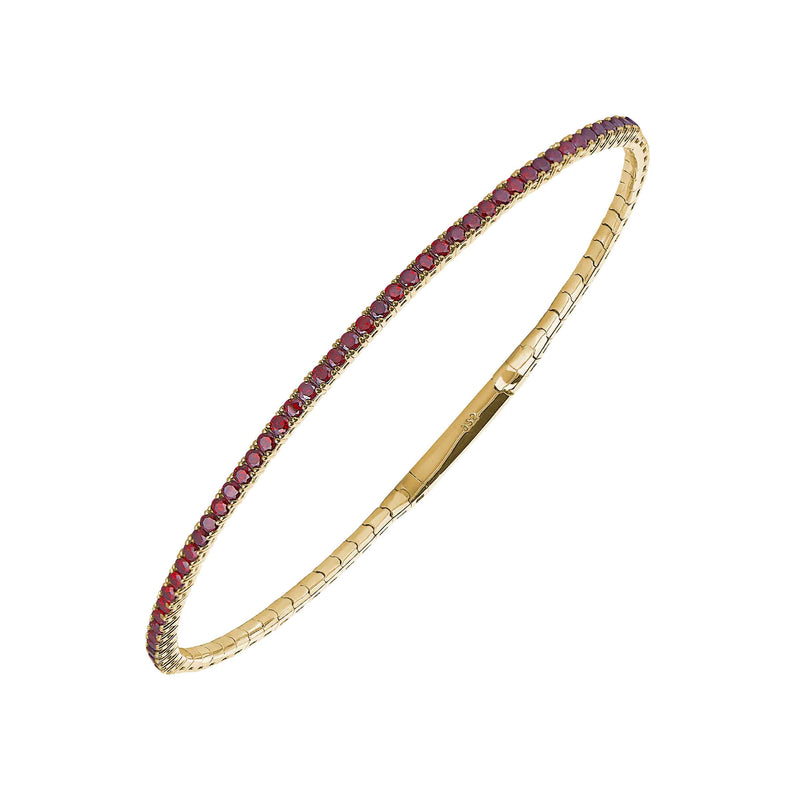 Simulated Garnet Flexible Bangle Bracelet, Gold Plated Silver