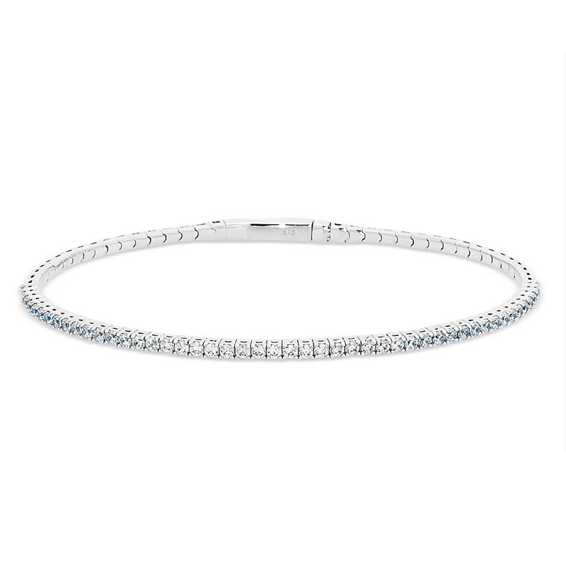 Simulated Diamond Flexibel Bangle Bracelet, Sterling Silver