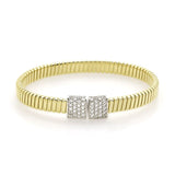Ribbed Cuff Braclet with CZ, Gold Plated Silver