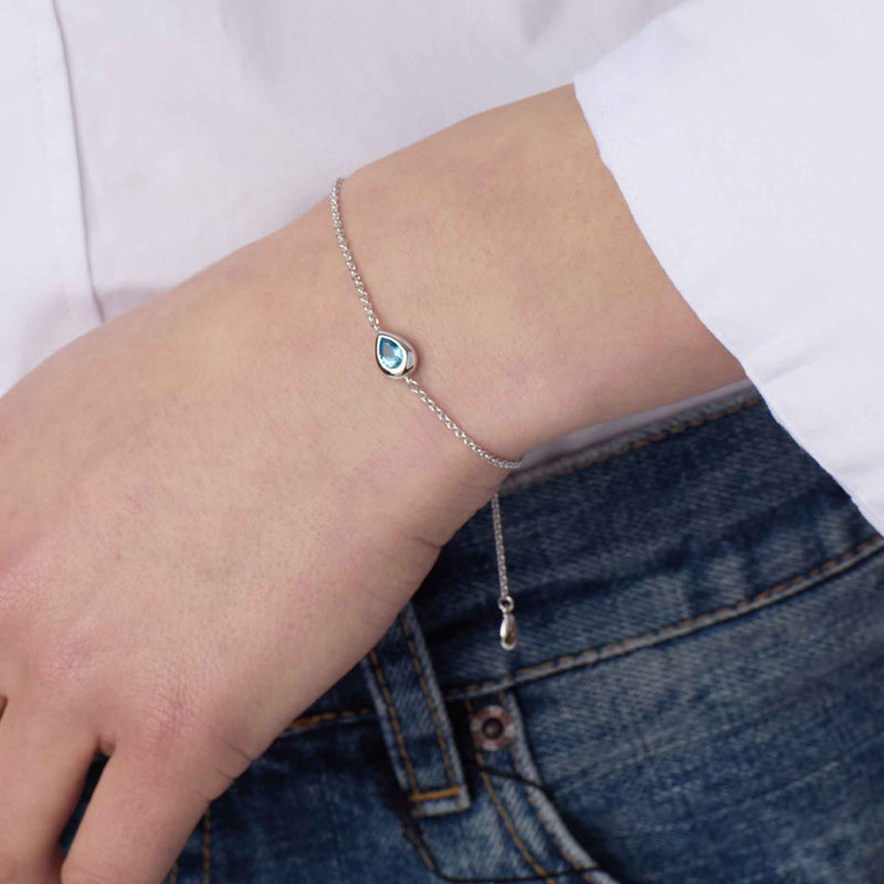 Blue Topaz Drop Chain Bracelet, Sterling Silver