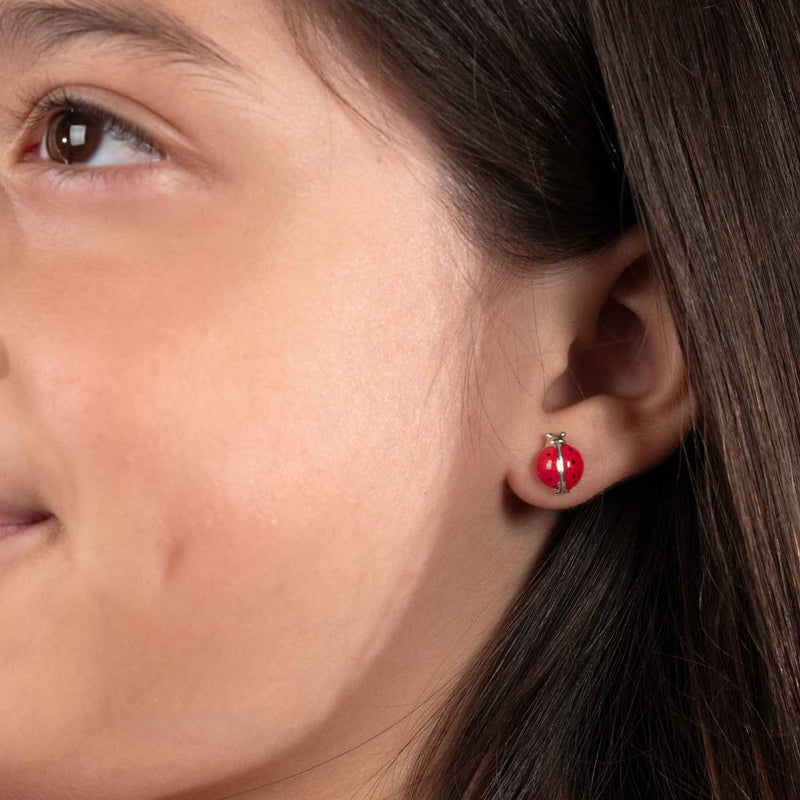 Red Ladybug Earring, Sterling Silver