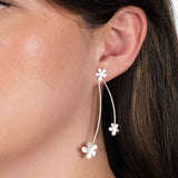 Long Dangle Daisy Earrings, Sterling Silver